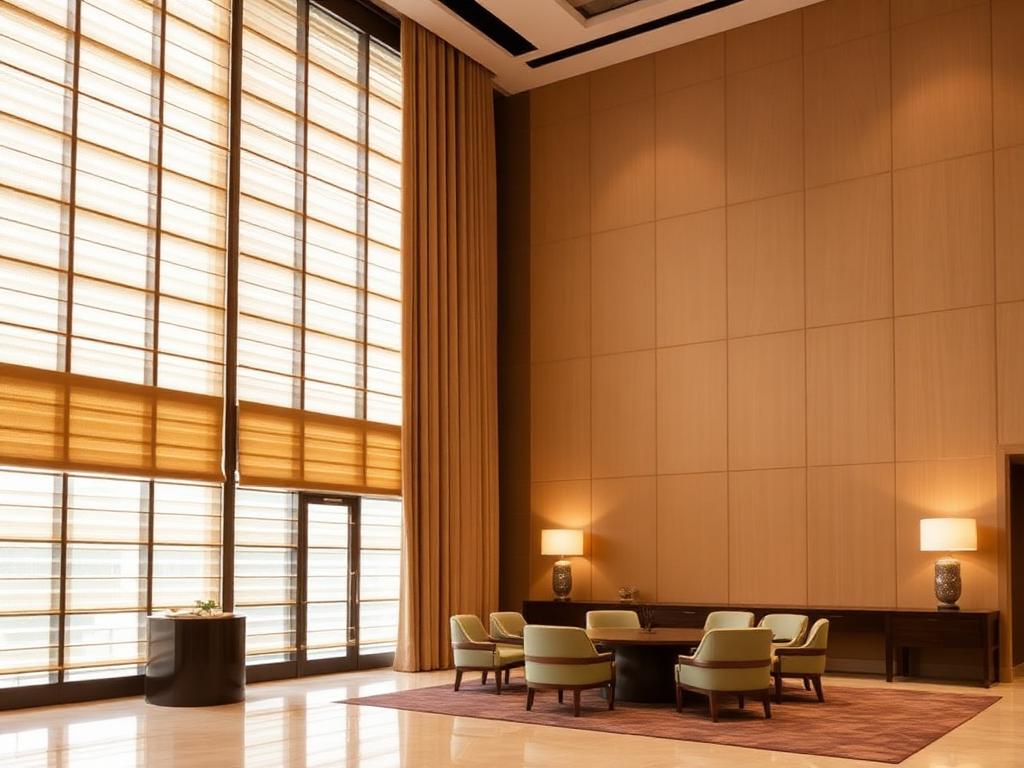 Custom drapery and blinds in a commercial interior